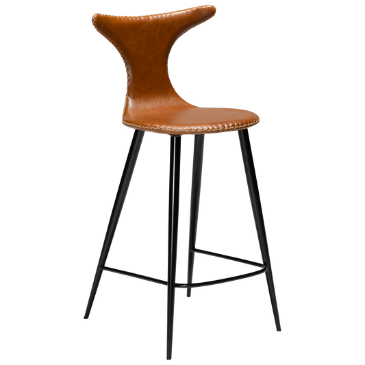 [var:Bezug=Vintage hellbraunes Kunstleder mit runden schwarzen Beinen] DOLPHIN Barhocker