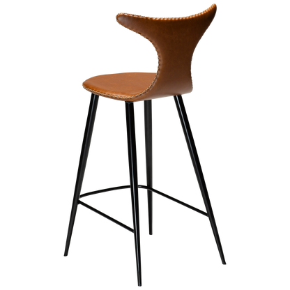 [var:Bezug=Vintage hellbraunes Kunstleder mit runden schwarzen Beinen] DOLPHIN Barhocker