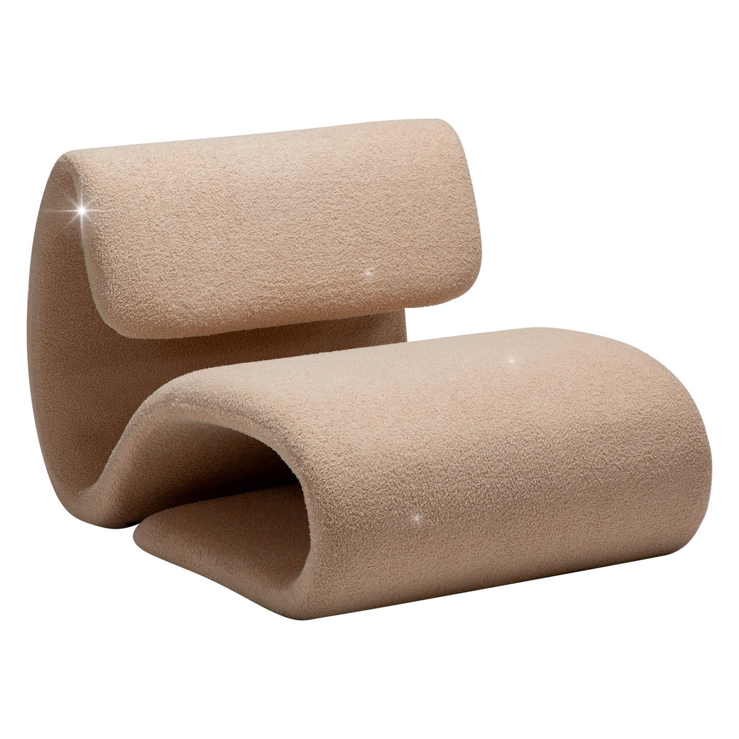 [var:Bezug=Frosted Almond RPES Bouclé-Stoff mit Schimmer] DUBNA Lounge-Stuhl