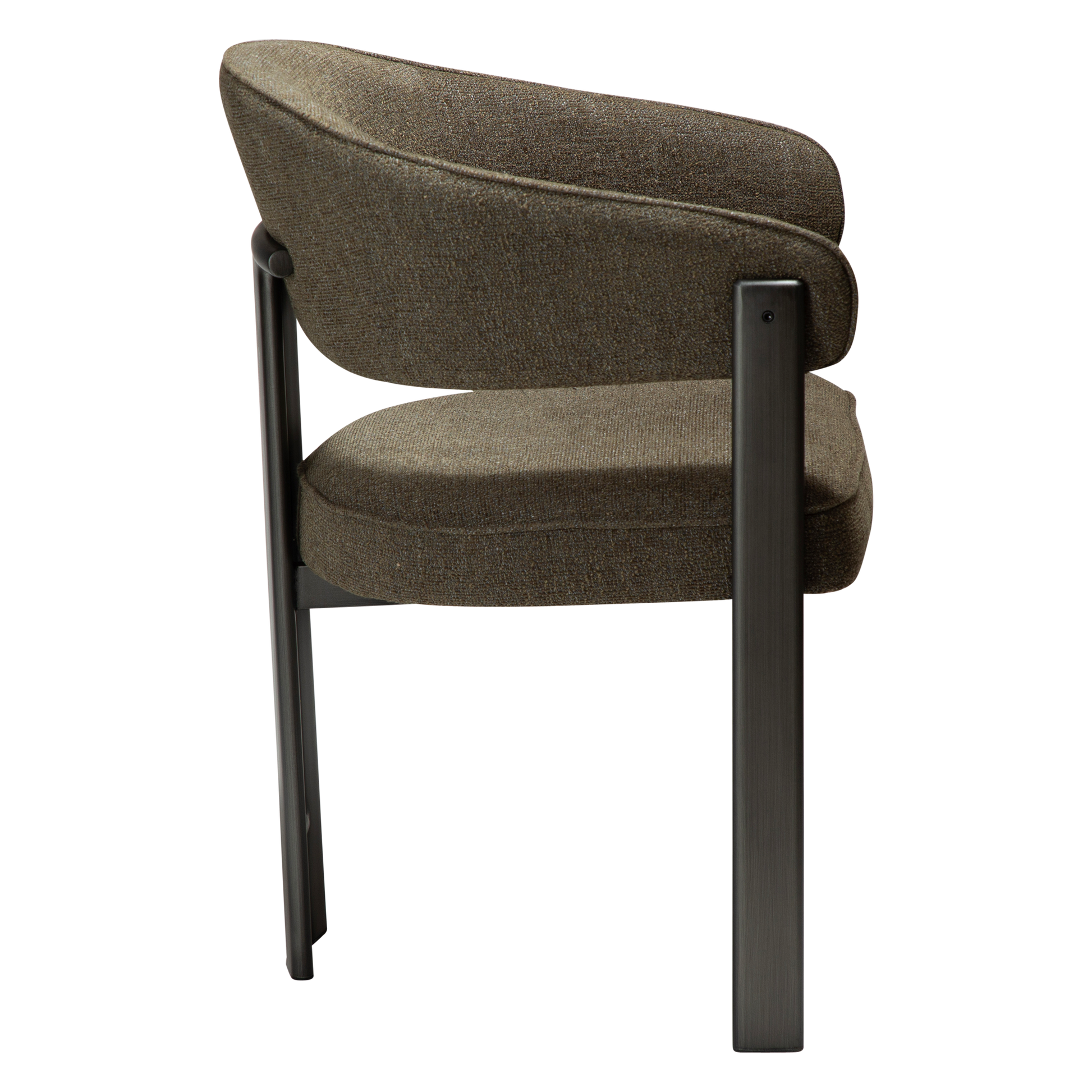 [var:Bezug=DUCT Sessel, dunkelolivfarbener Bouclé-Stoff mit antikem Zinn] DUCT Sessel