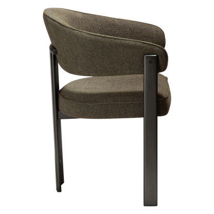 [var:Bezug=DUCT Sessel, dunkelolivfarbener Bouclé-Stoff mit antikem Zinn] DUCT Sessel