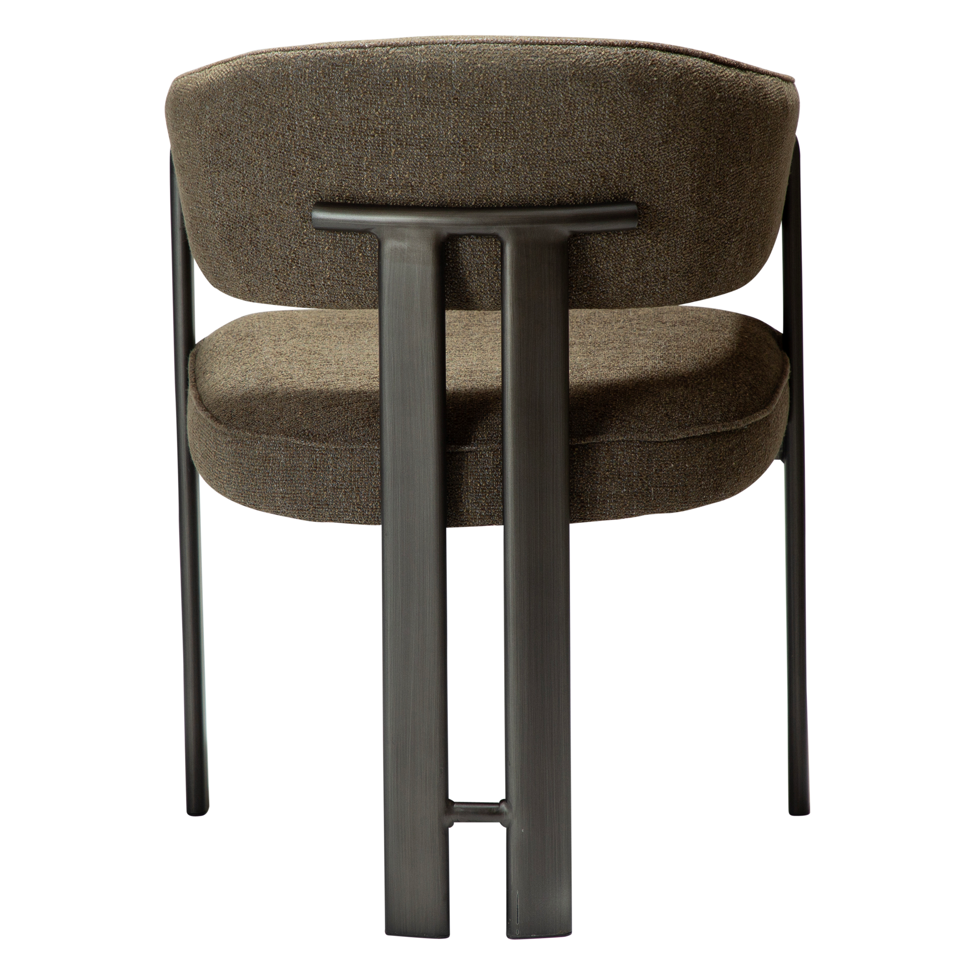 [var:Bezug=DUCT Sessel, dunkelolivfarbener Bouclé-Stoff mit antikem Zinn] DUCT Sessel