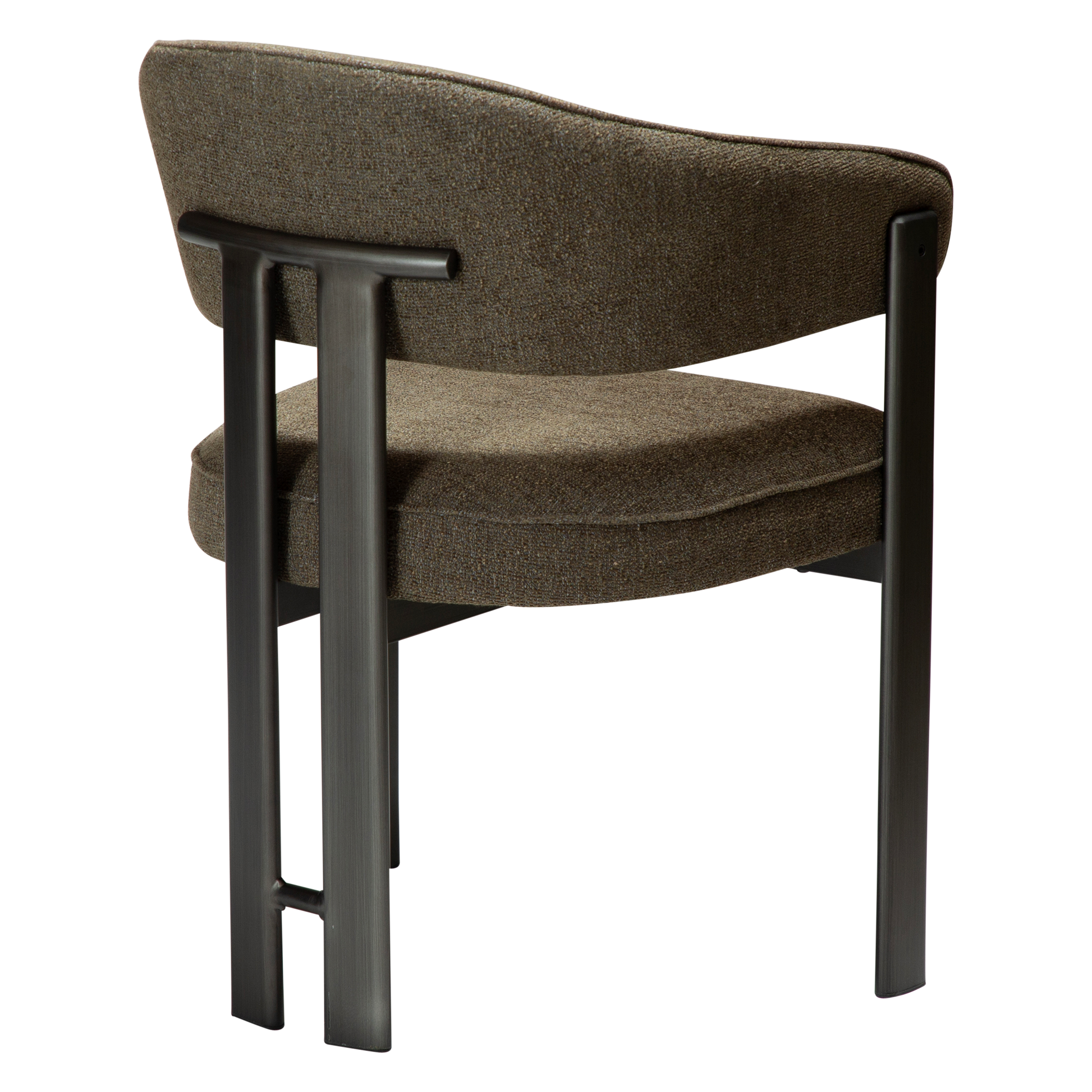 [var:Bezug=DUCT Sessel, dunkelolivfarbener Bouclé-Stoff mit antikem Zinn] DUCT Sessel