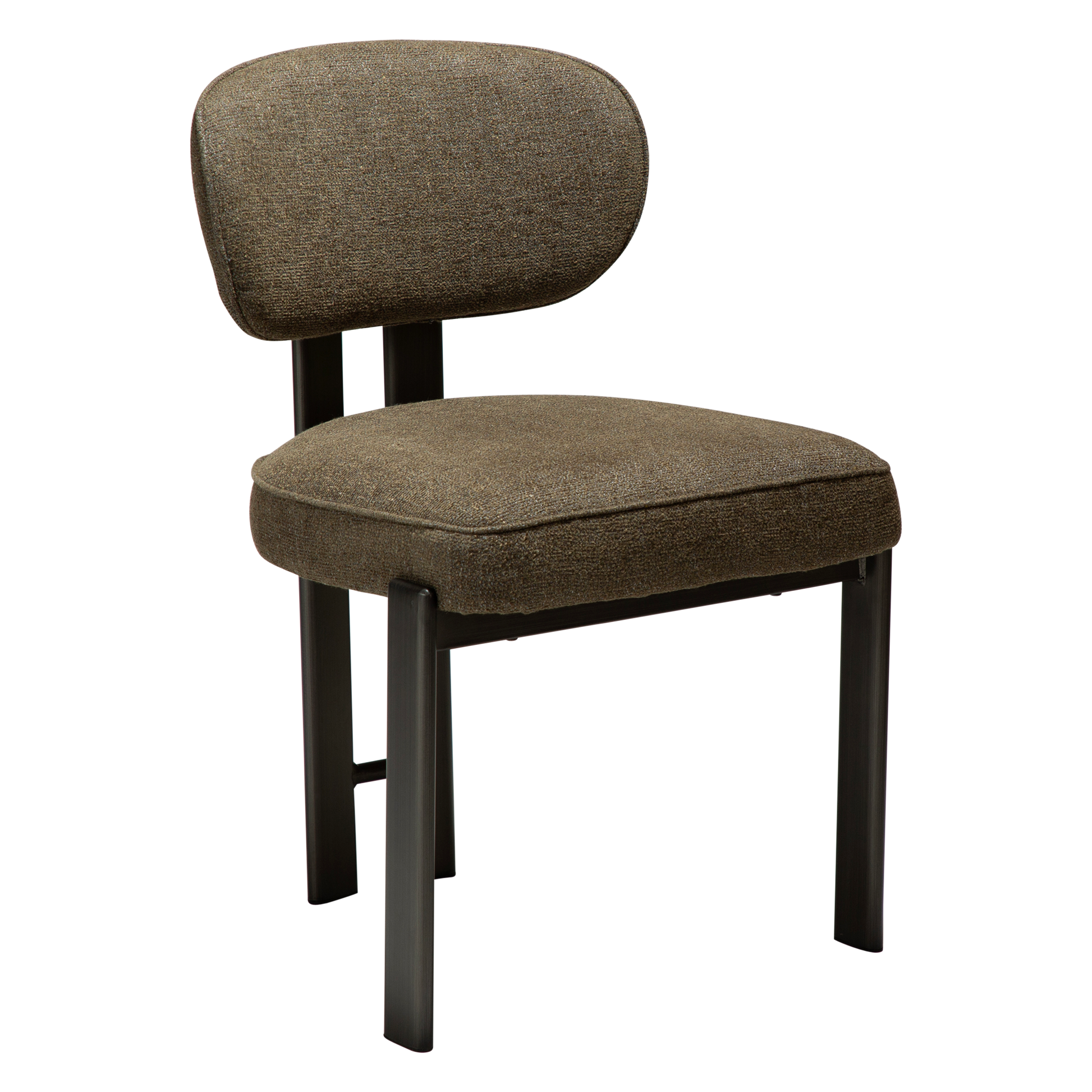 [var:Bezug=DUCT Stuhl, dunkelolivfarbener Bouclé-Stoff mit antikem Zinn] DUCT Stuhl