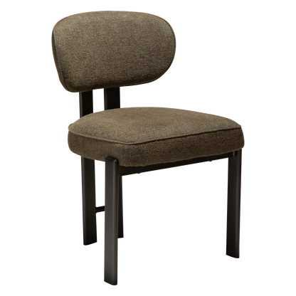 [var:Bezug=DUCT Stuhl, dunkelolivfarbener Bouclé-Stoff mit antikem Zinn] DUCT Stuhl