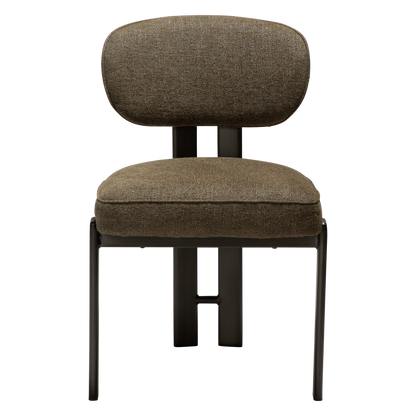 [var:Bezug=DUCT Stuhl, dunkelolivfarbener Bouclé-Stoff mit antikem Zinn] DUCT Stuhl