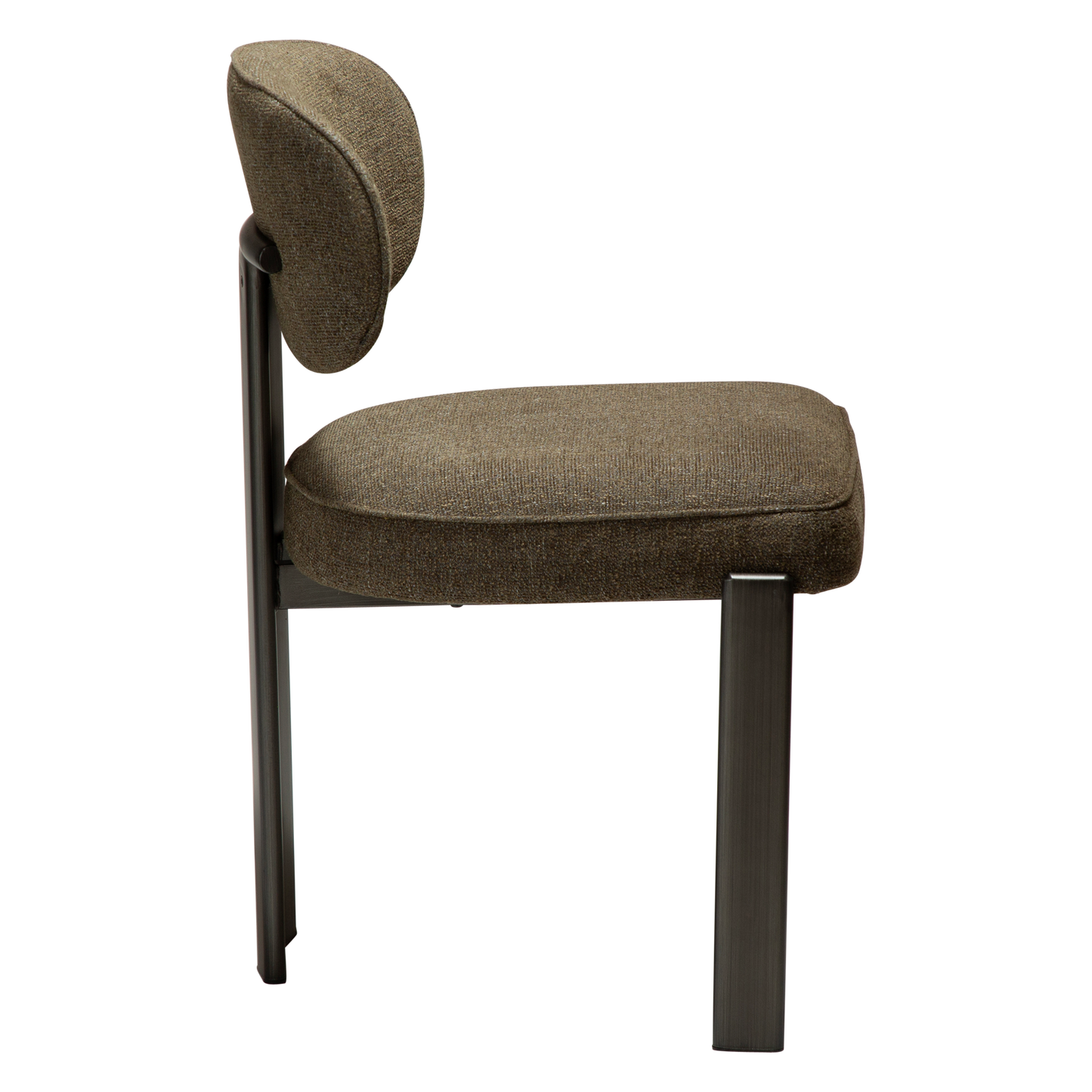 [var:Bezug=DUCT Stuhl, dunkelolivfarbener Bouclé-Stoff mit antikem Zinn] DUCT Stuhl