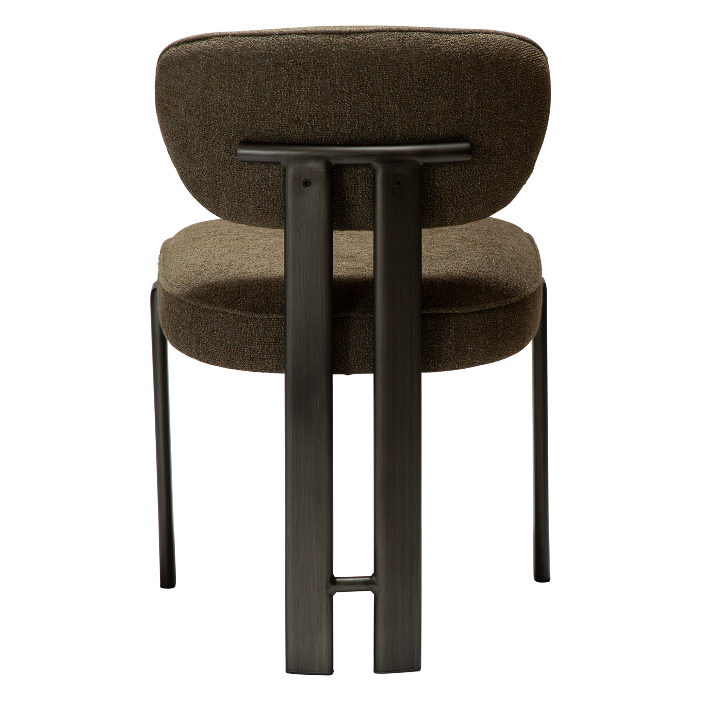 [var:Bezug=DUCT Stuhl, dunkelolivfarbener Bouclé-Stoff mit antikem Zinn] DUCT Stuhl