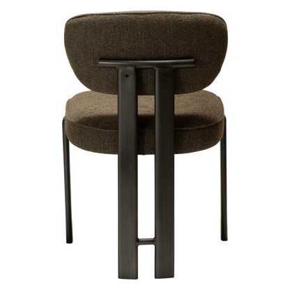 [var:Bezug=DUCT Stuhl, dunkelolivfarbener Bouclé-Stoff mit antikem Zinn] DUCT Stuhl