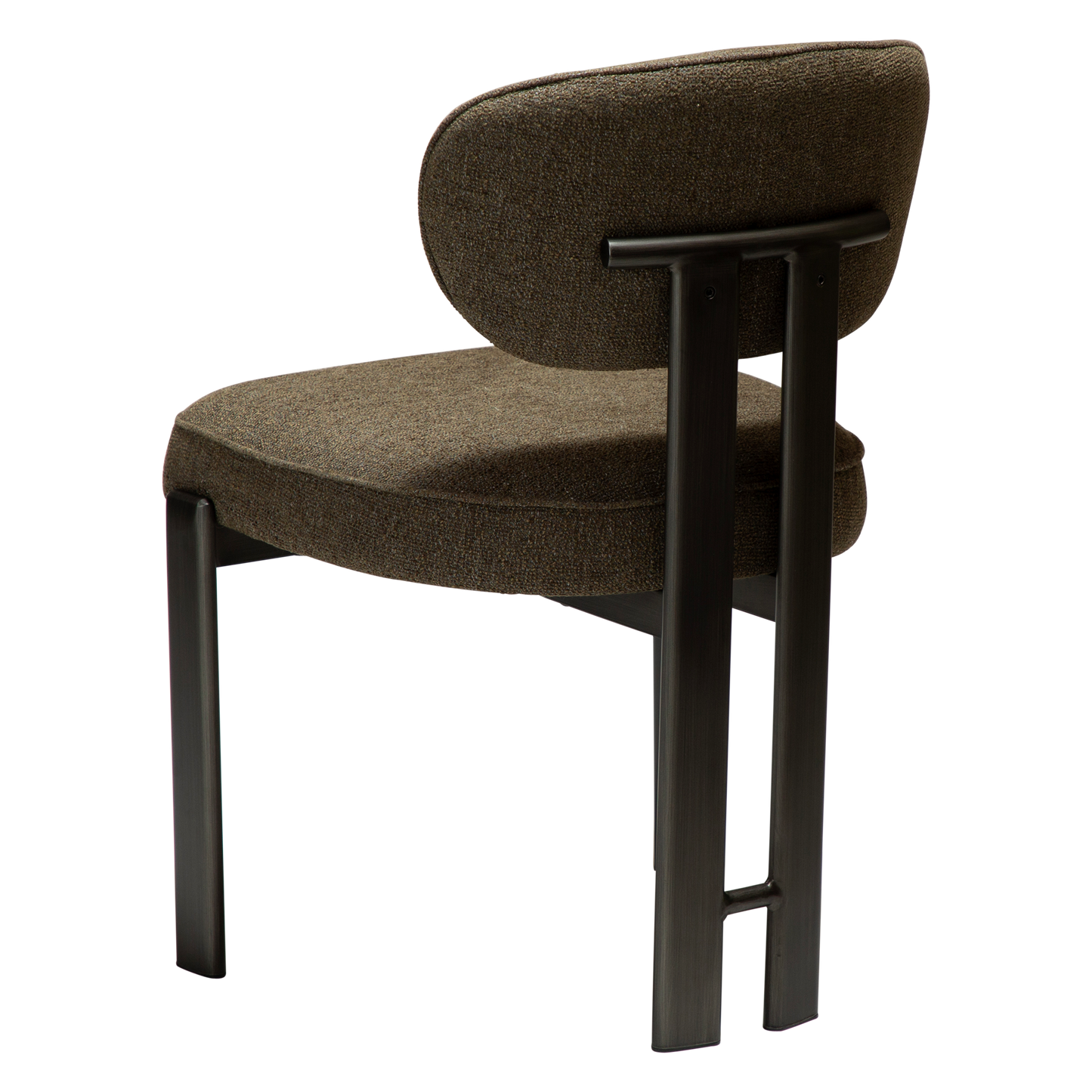 [var:Bezug=DUCT Stuhl, dunkelolivfarbener Bouclé-Stoff mit antikem Zinn] DUCT Stuhl