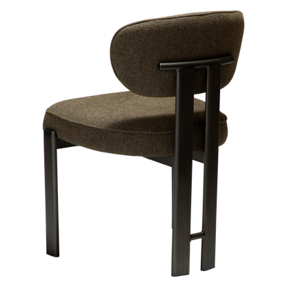 [var:Bezug=DUCT Stuhl, dunkelolivfarbener Bouclé-Stoff mit antikem Zinn] DUCT Stuhl