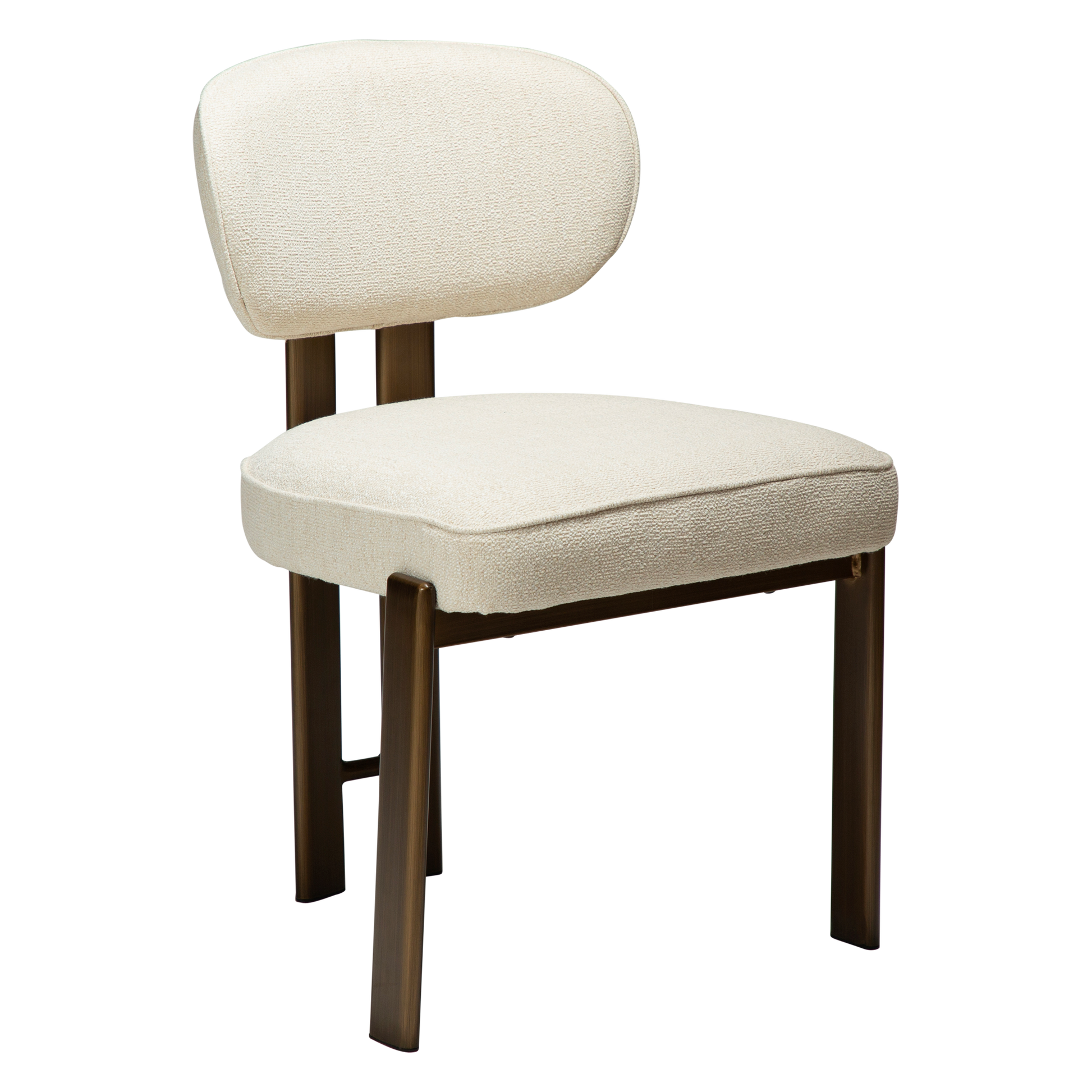 [var:Bezug=DUCT Stuhl, einfach beiger Bouclé-Stoff mit antikem Messing] DUCT Stuhl