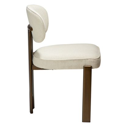 [var:Bezug=DUCT Stuhl, einfach beiger Bouclé-Stoff mit antikem Messing] DUCT Stuhl