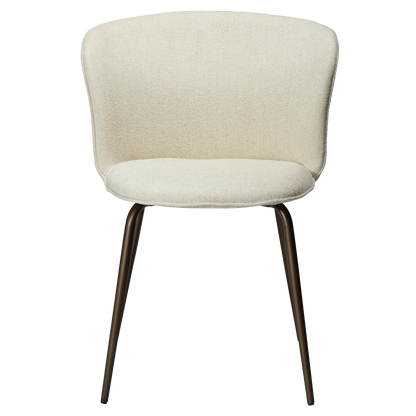 [var:Bezug=Knochenweißes Bouclé-Gewebe mit antiken Messingbeinen] EDEN Stuhl