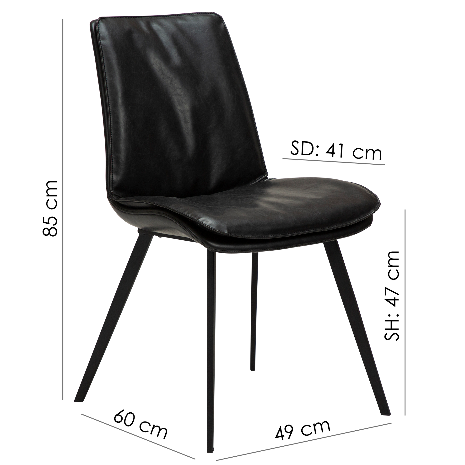 [var:Bezug=Vintage schwarzes Kunstleder mit schwarzen Beinen] FIERCE Stuhl
