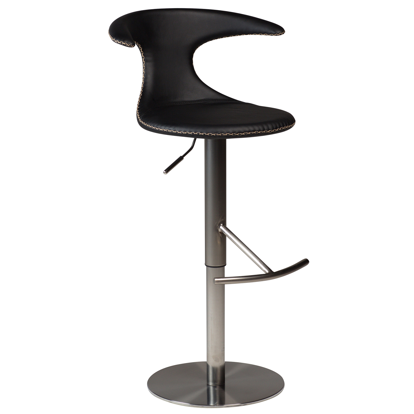 [var:Bezug=Schwarzes Leder mit gebürstetem Gasliftfuß] FLAIR Barhocker