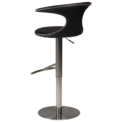 [var:Bezug=Schwarzes Leder mit gebürstetem Gasliftfuß] FLAIR Barhocker