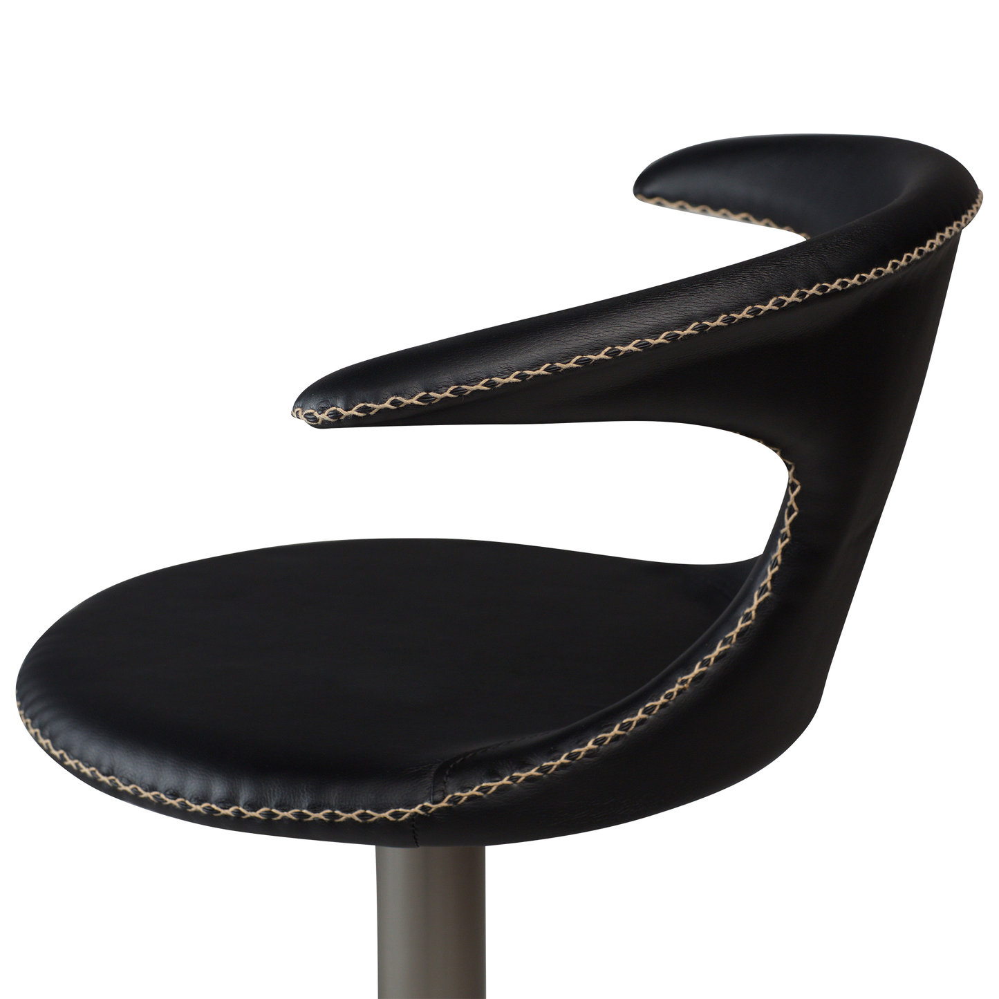 [var:Bezug=Schwarzes Leder mit gebürstetem Gasliftfuß] FLAIR Barhocker