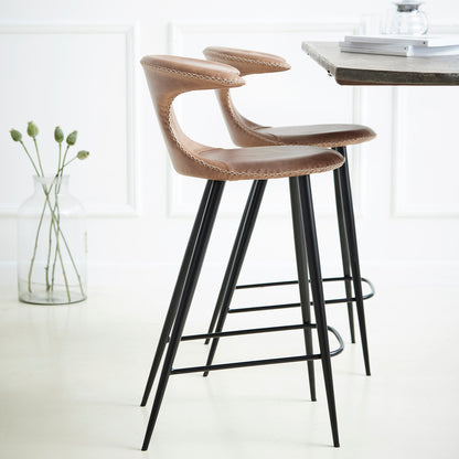 [var:Bezug=Vintage hellbraunes Kunstleder mit runden schwarzen Beinen] FLAIR Thekenhocker