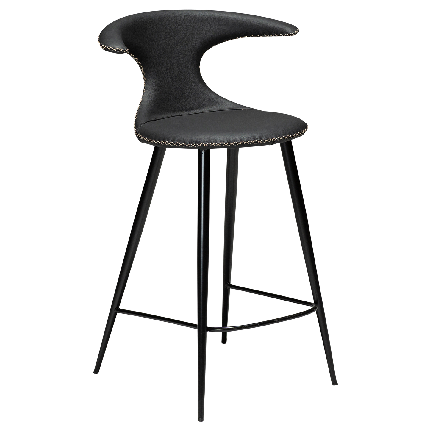 [var:Bezug=Schwarzes Leder mit schwarzen konischen Beinen] FLAIR Thekenhocker
