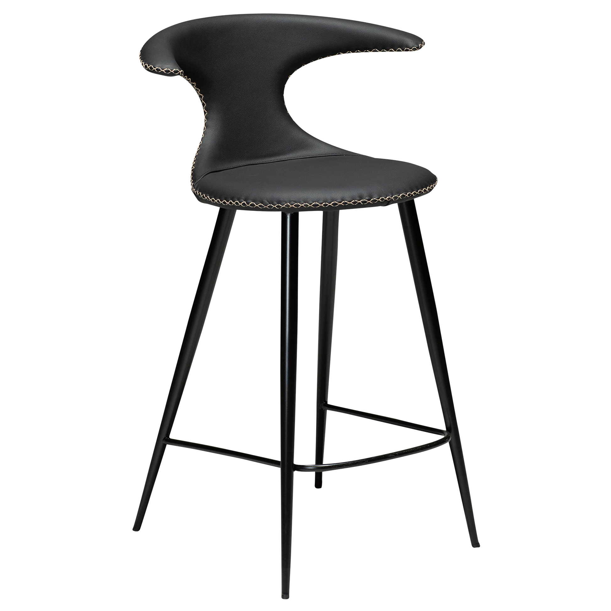 [var:Bezug=Schwarzes Leder mit schwarzen konischen Beinen] FLAIR Thekenhocker