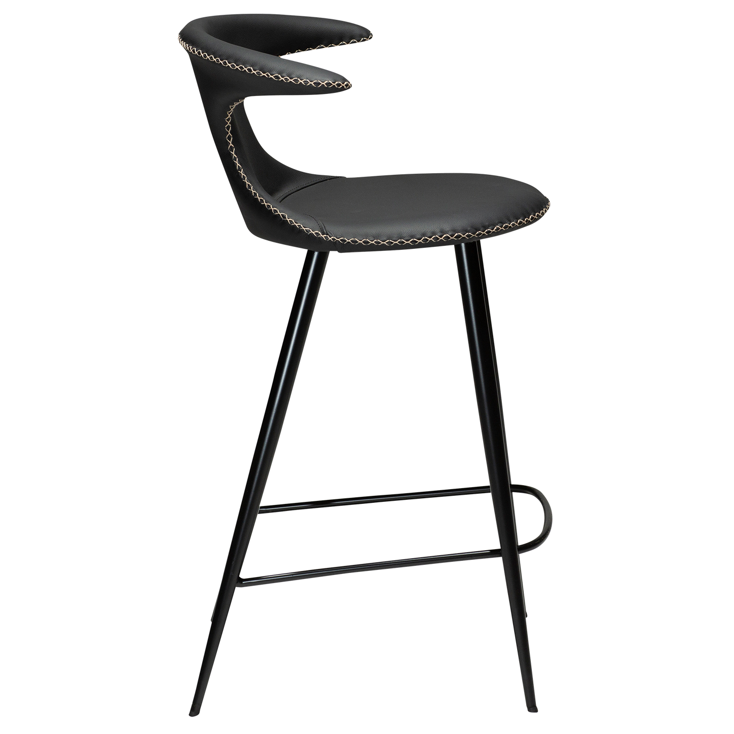 [var:Bezug=Schwarzes Leder mit schwarzen konischen Beinen] FLAIR Thekenhocker