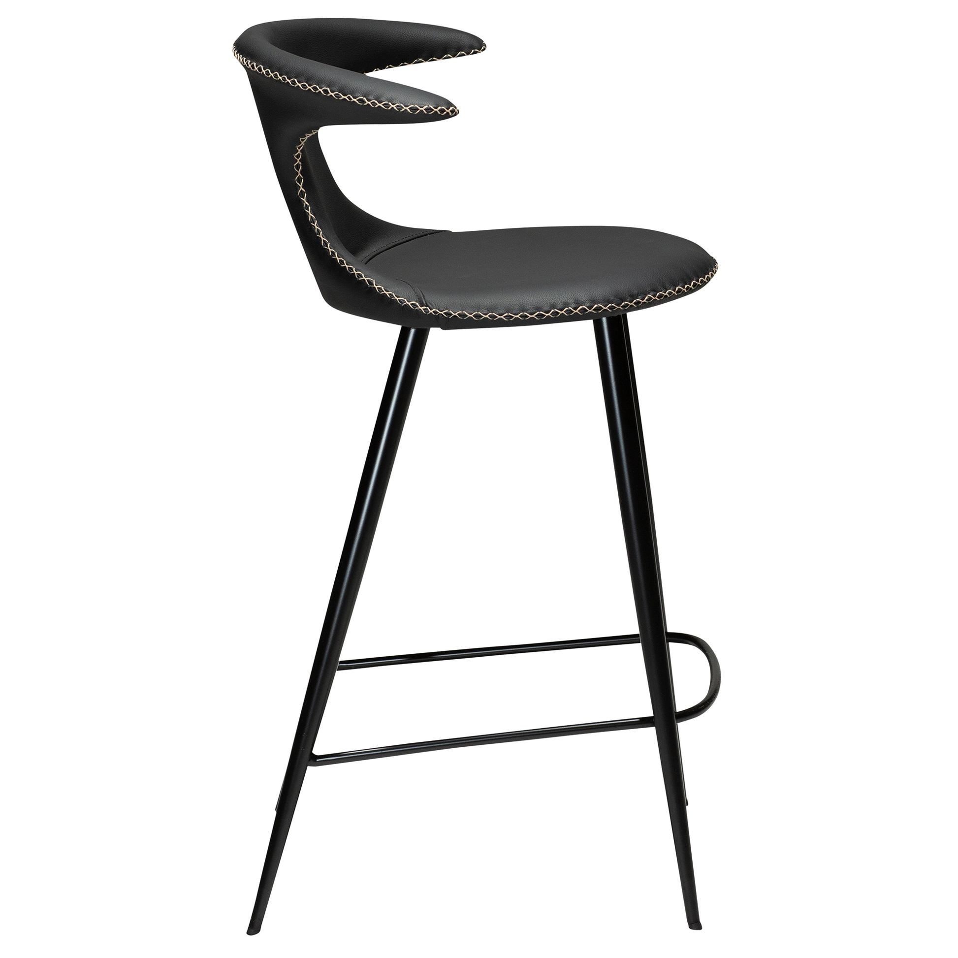 [var:Bezug=Schwarzes Leder mit schwarzen konischen Beinen] FLAIR Thekenhocker