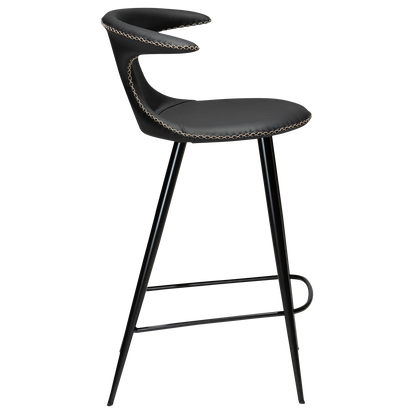 [var:Bezug=Schwarzes Leder mit schwarzen konischen Beinen] FLAIR Thekenhocker