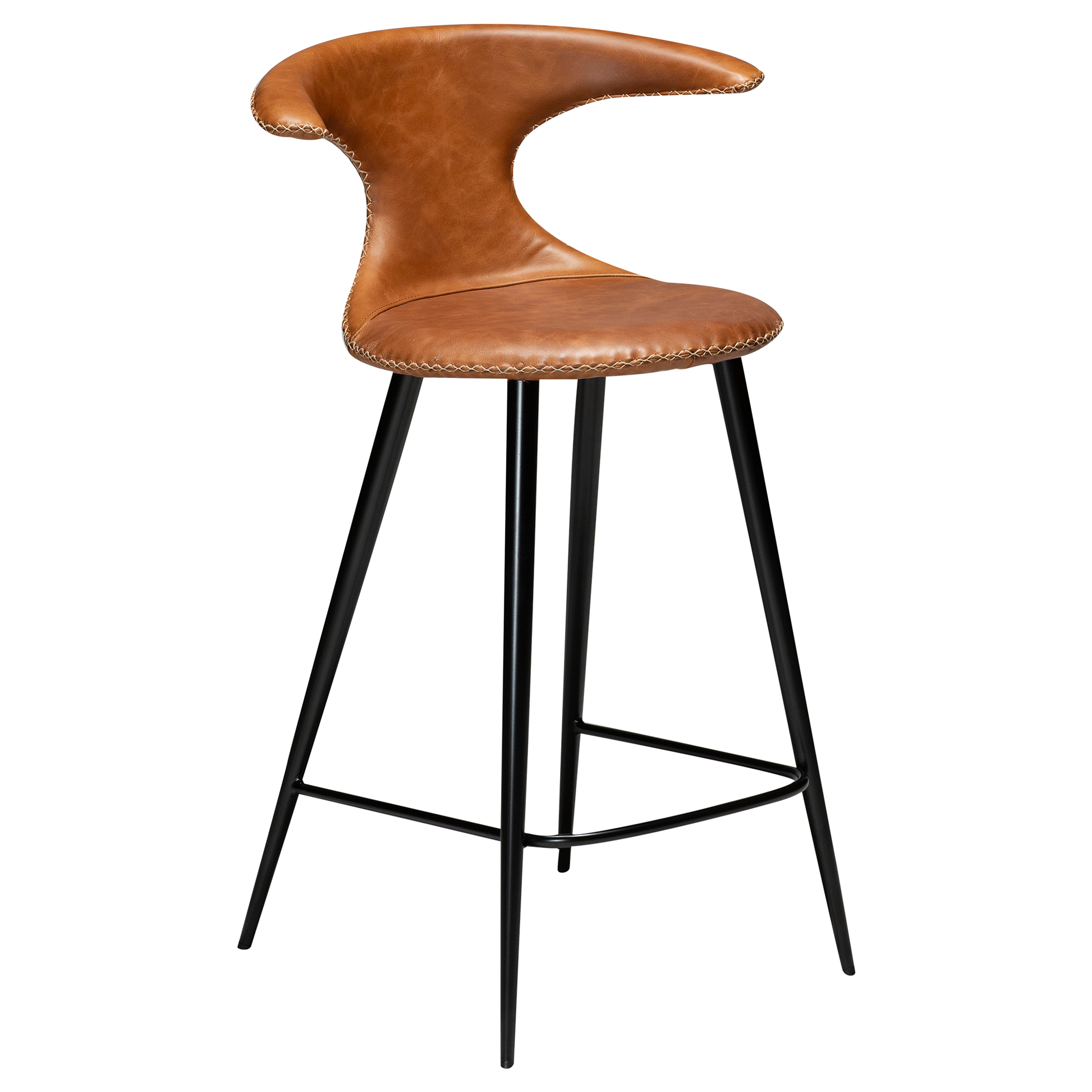 [var:Bezug=Hellbraunes Leder mit schwarzen konischen Beinen] FLAIR Thekenhocker