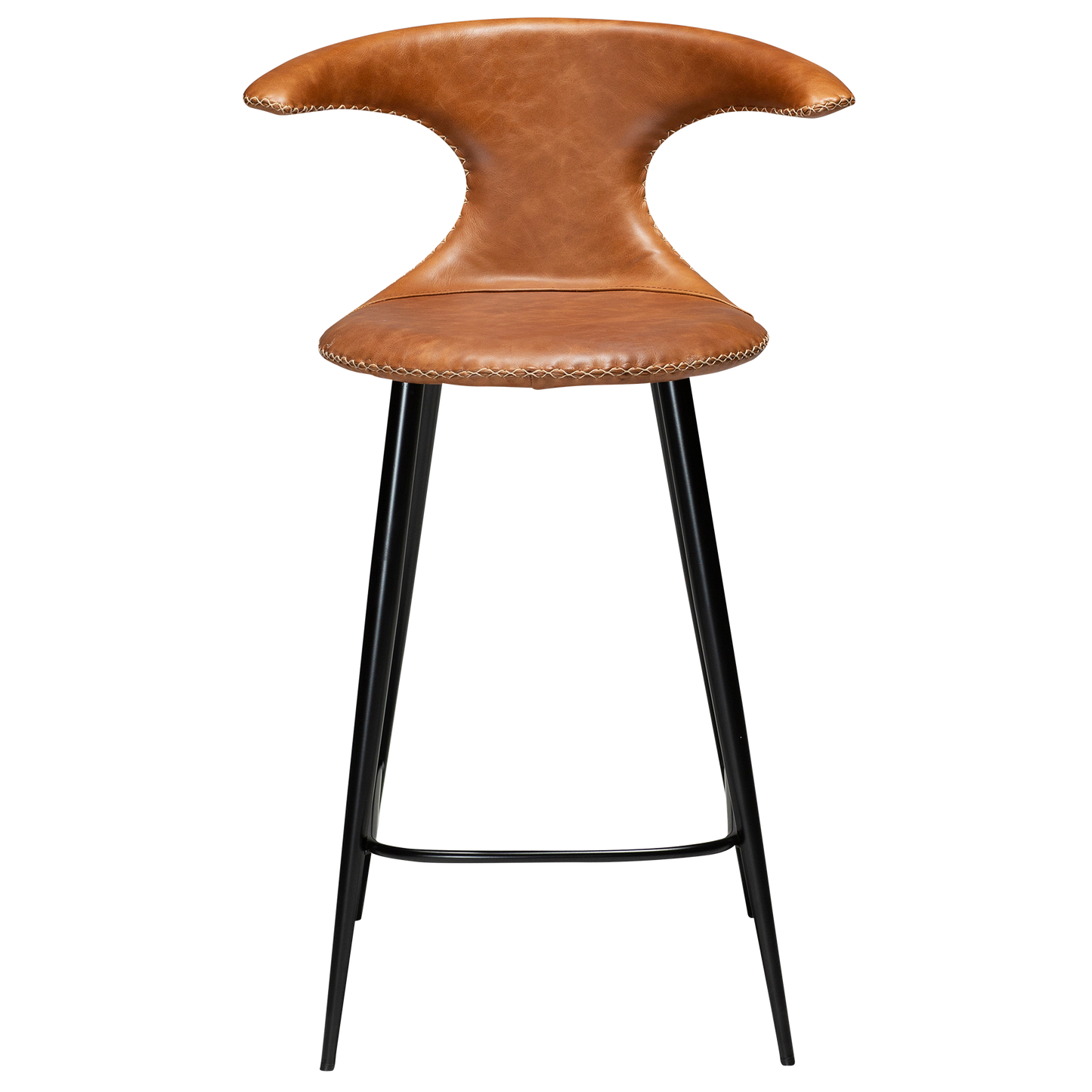[var:Bezug=Hellbraunes Leder mit schwarzen konischen Beinen] FLAIR Thekenhocker