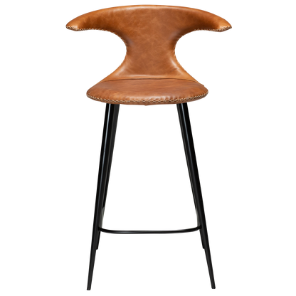 [var:Bezug=Hellbraunes Leder mit schwarzen konischen Beinen] FLAIR Thekenhocker