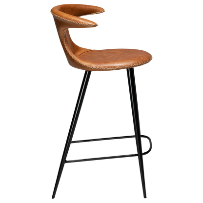 [var:Bezug=Hellbraunes Leder mit schwarzen konischen Beinen] FLAIR Thekenhocker