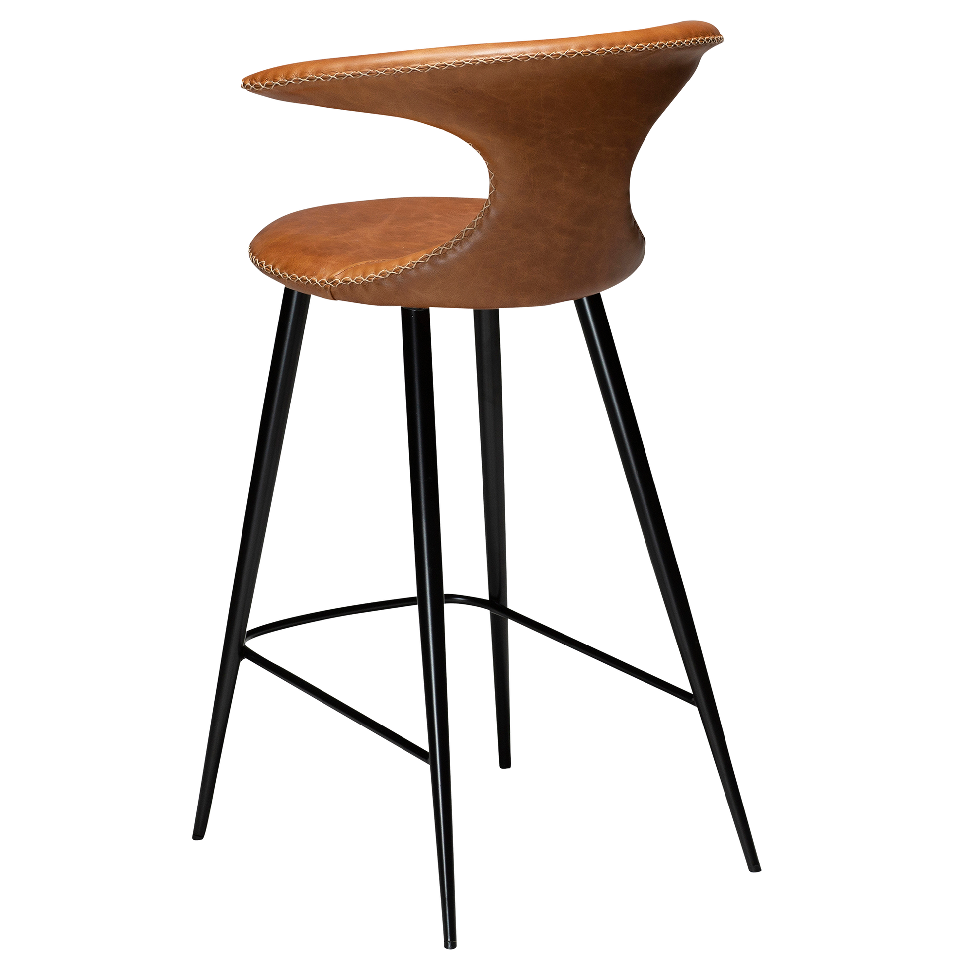 [var:Bezug=Hellbraunes Leder mit schwarzen konischen Beinen] FLAIR Thekenhocker