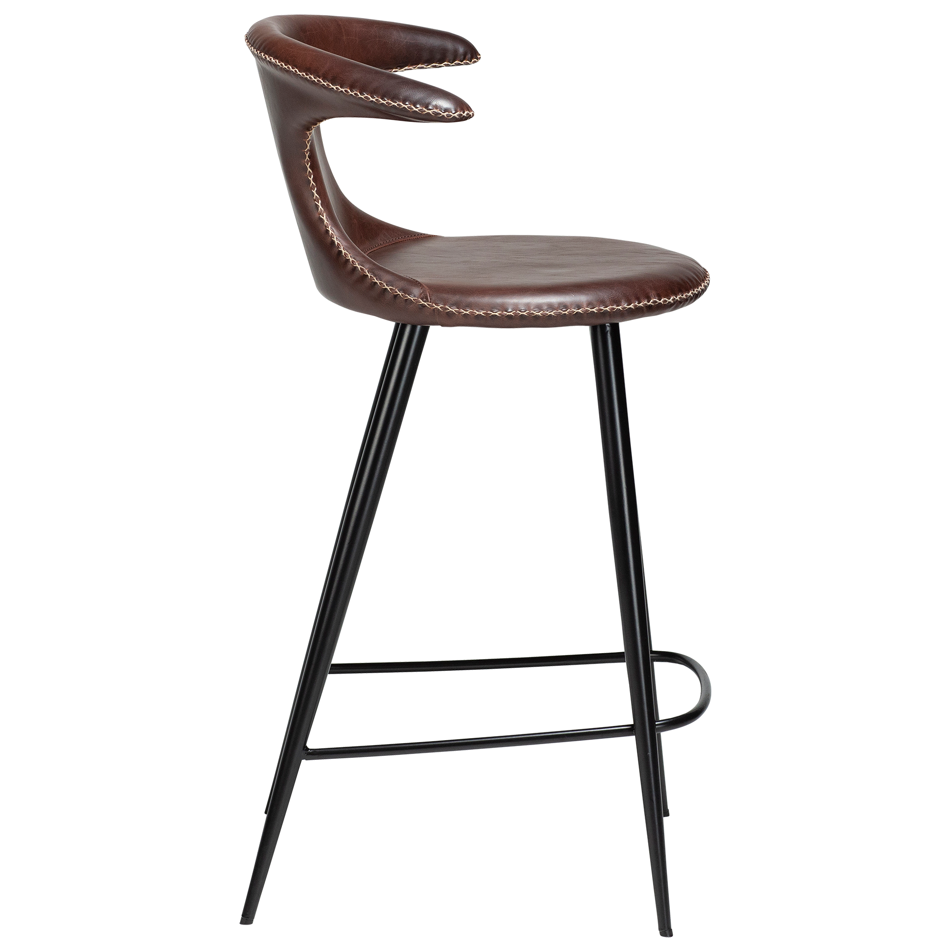 [var:Bezug=Vintage kakaofarbenes Kunstleder mit runden schwarzen Beinen] FLAIR Thekenhocker (UK FR)
