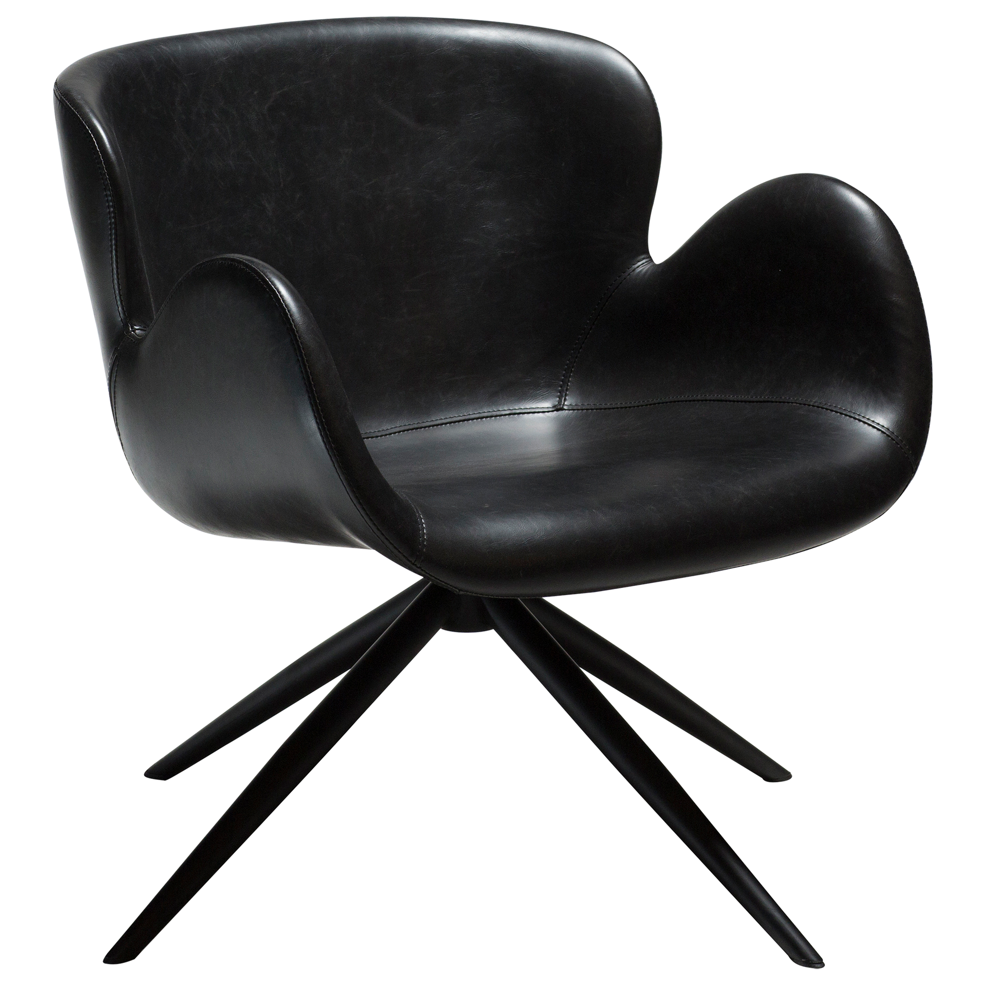 [var:Bezug=Vintage schwarzes Kunstleder mit schwarzen Beinen] GAIA Loungesessel