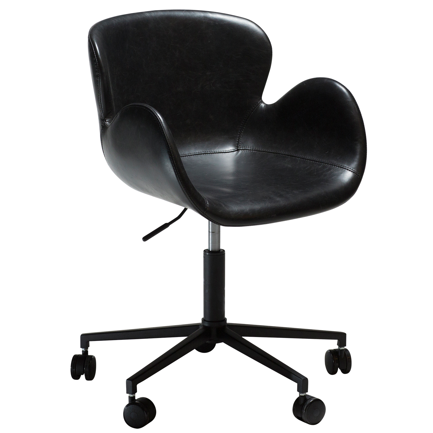 [var:Bezug=Vintage schwarzes Kunstleder mit schwarzen Beinen] GAIA Bürostuhl