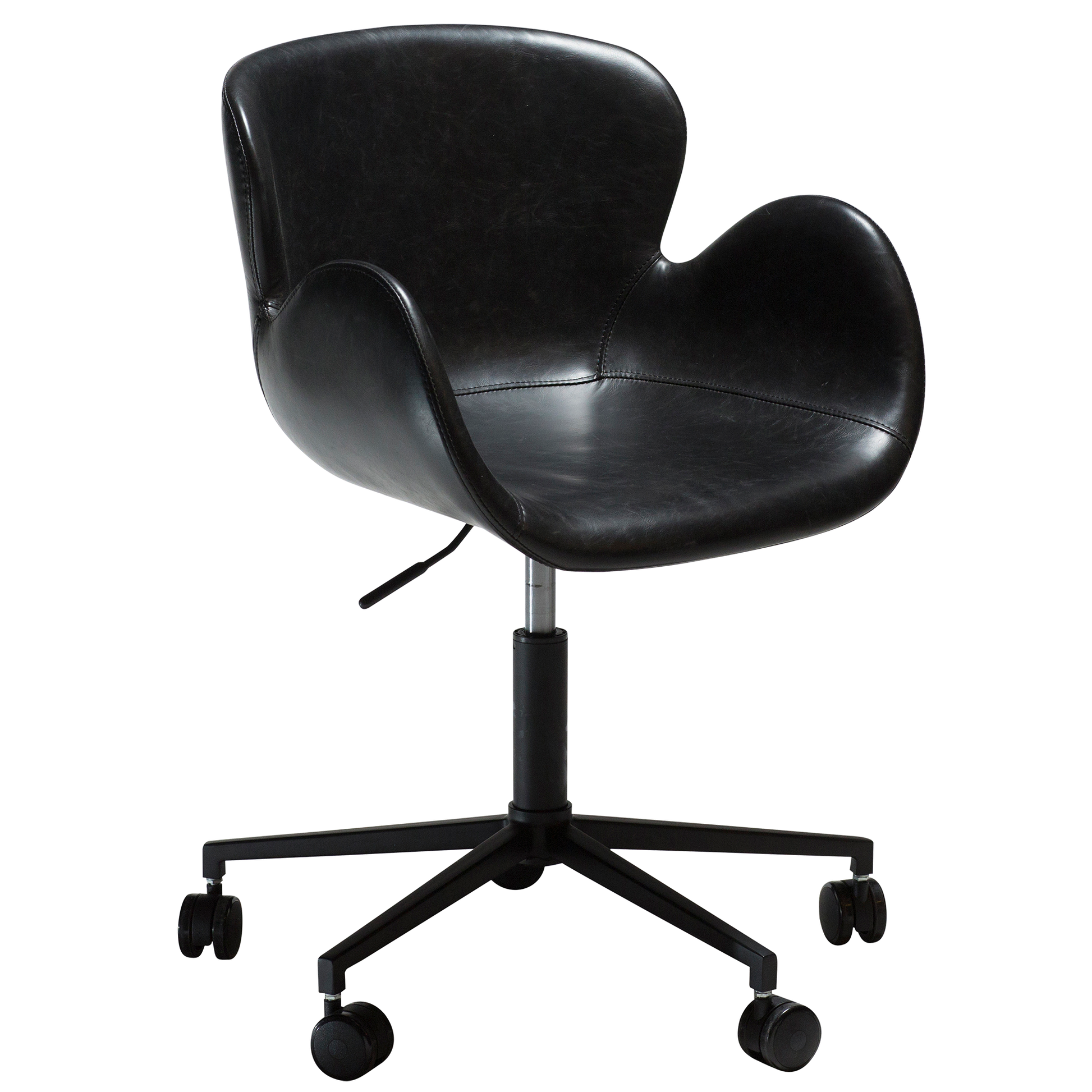 [var:Bezug=Vintage schwarzes Kunstleder mit schwarzen Beinen] GAIA Bürostuhl