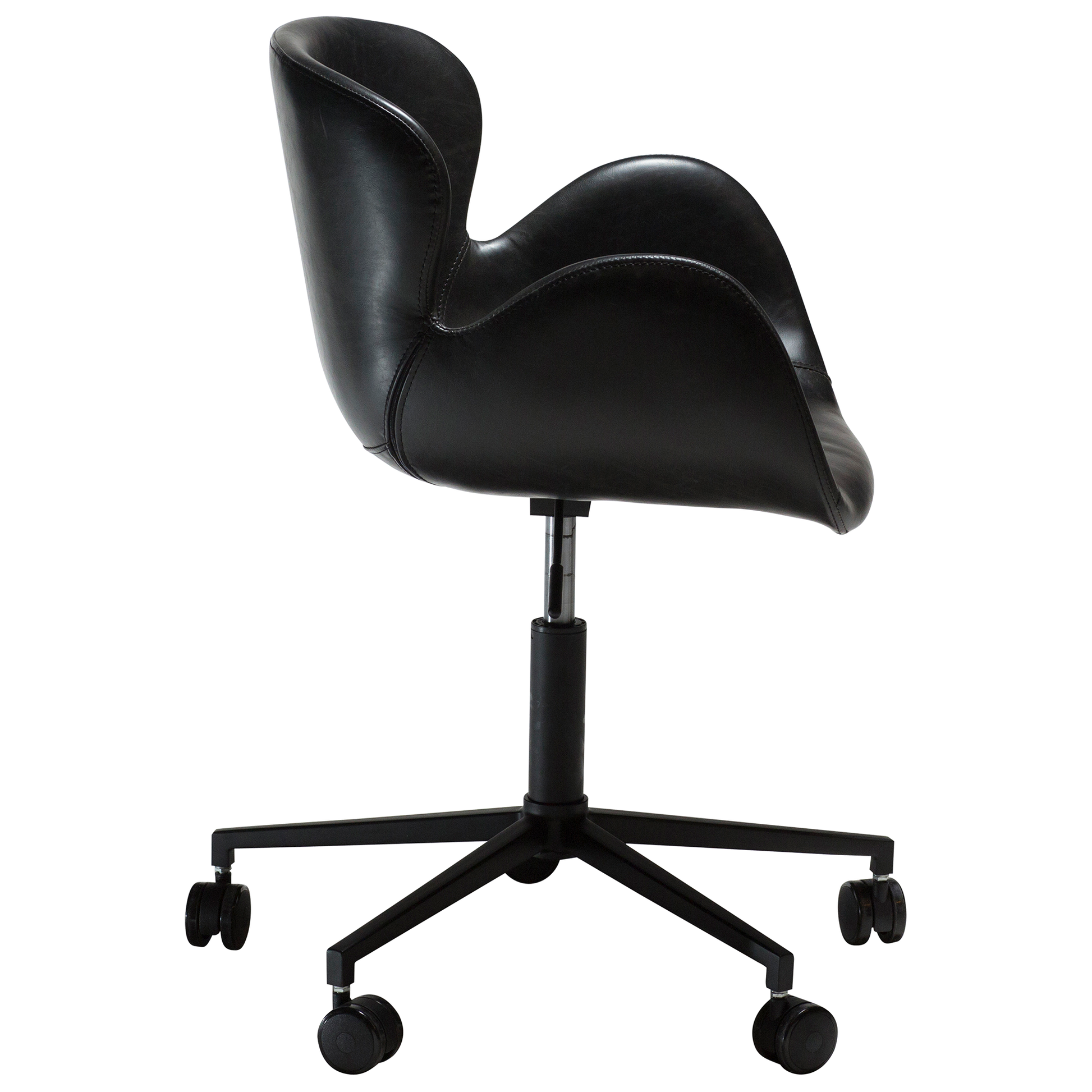 [var:Bezug=Vintage schwarzes Kunstleder mit schwarzen Beinen] GAIA Bürostuhl