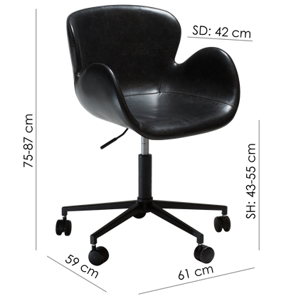 [var:Bezug=Vintage schwarzes Kunstleder mit schwarzen Beinen] GAIA Bürostuhl