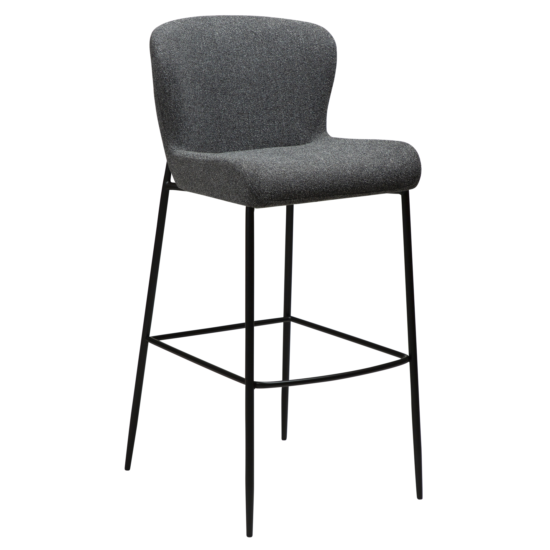 [var:Bezug=Kieselgrauer Bouclé-Stoff mit schwarzen Beinen] GLAM Barhocker