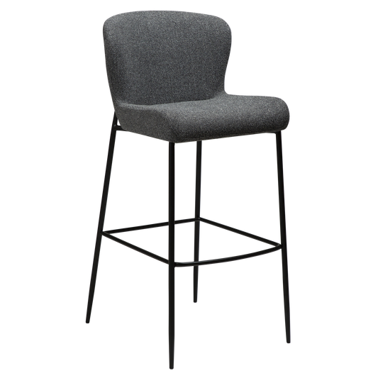 [var:Bezug=Kieselgrauer Bouclé-Stoff mit schwarzen Beinen] GLAM Barhocker