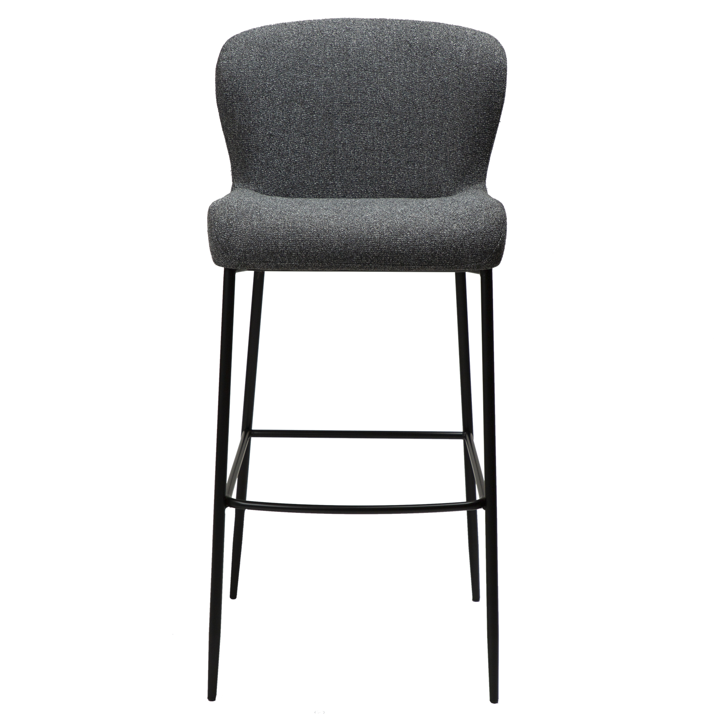 [var:Bezug=Kieselgrauer Bouclé-Stoff mit schwarzen Beinen] GLAM Barhocker