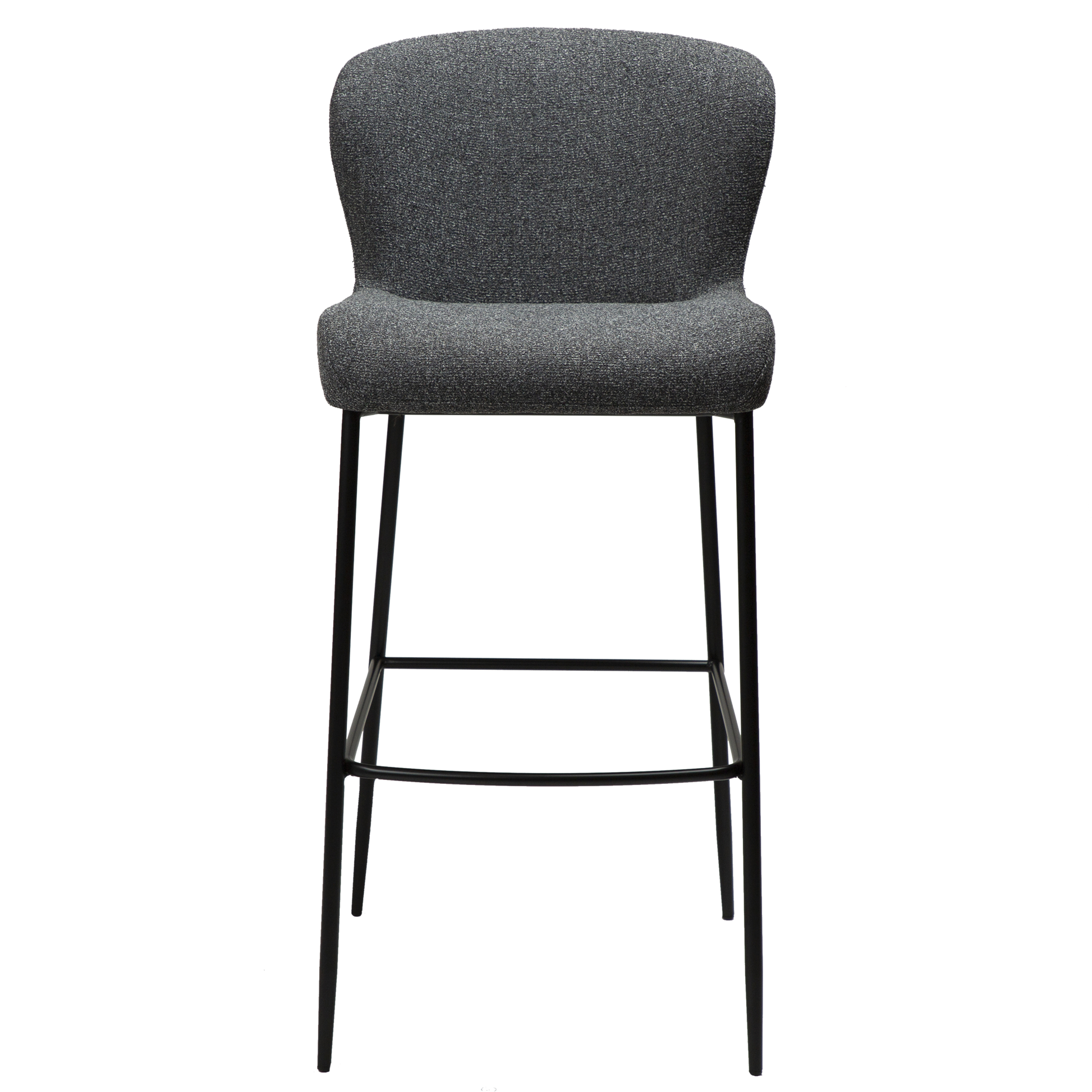 [var:Bezug=Kieselgrauer Bouclé-Stoff mit schwarzen Beinen] GLAM Barhocker
