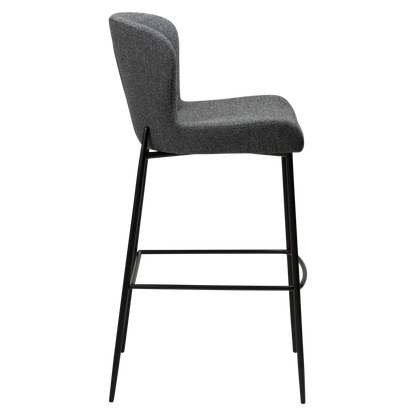 [var:Bezug=Kieselgrauer Bouclé-Stoff mit schwarzen Beinen] GLAM Barhocker