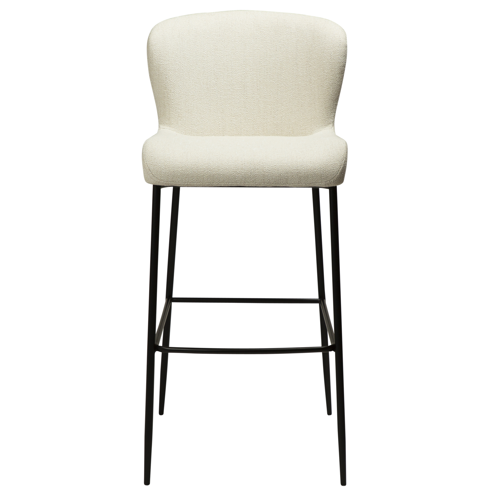 [var:Bezug=Einfach beiger Bouclé-Stoff mit schwarzen Beinen] GLAM Barhocker