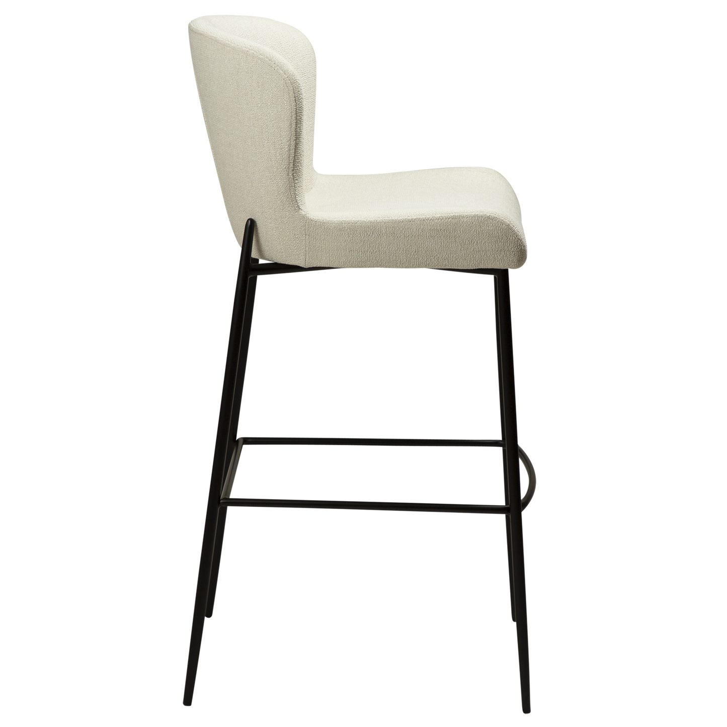 [var:Bezug=Einfach beiger Bouclé-Stoff mit schwarzen Beinen] GLAM Barhocker