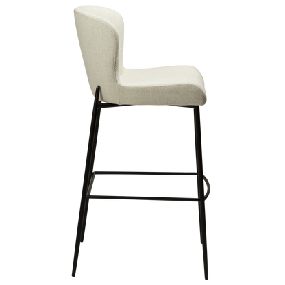 [var:Bezug=Einfach beiger Bouclé-Stoff mit schwarzen Beinen] GLAM Barhocker