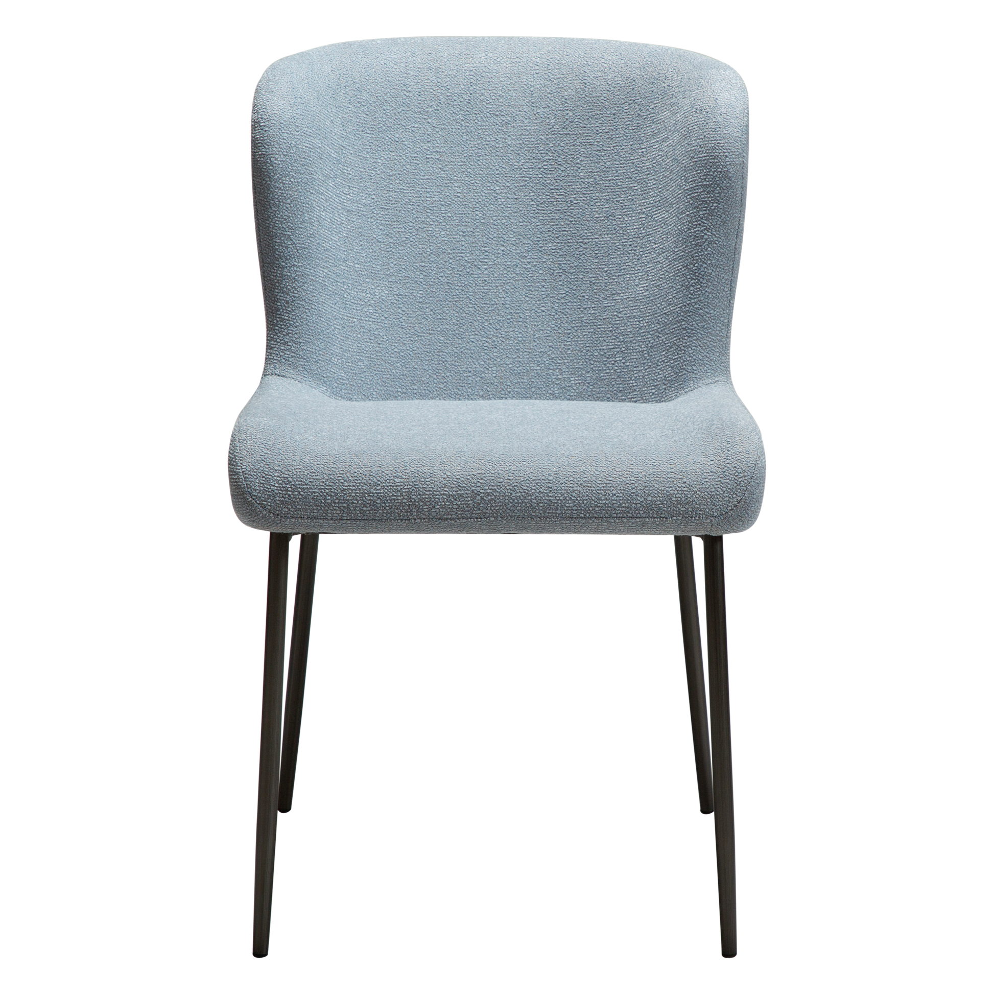 [var:Bezug=Blue Fog Bouclé-Stoff mit antiken Zinnmetallbeinen] GLAM Stuhl