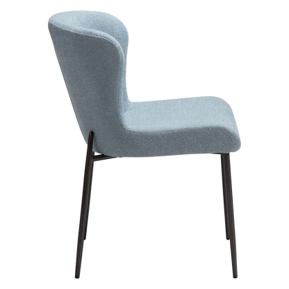 [var:Bezug=Blue Fog Bouclé-Stoff mit antiken Zinnmetallbeinen] GLAM Stuhl