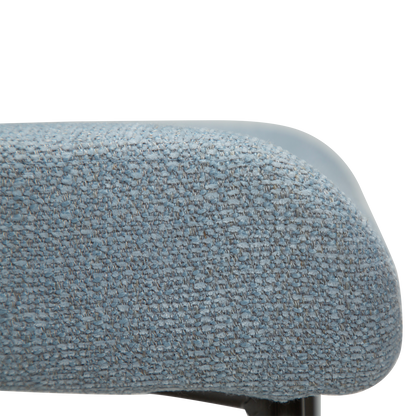 [var:Bezug=Blue Fog Bouclé-Stoff mit antiken Zinnmetallbeinen] GLAM Stuhl